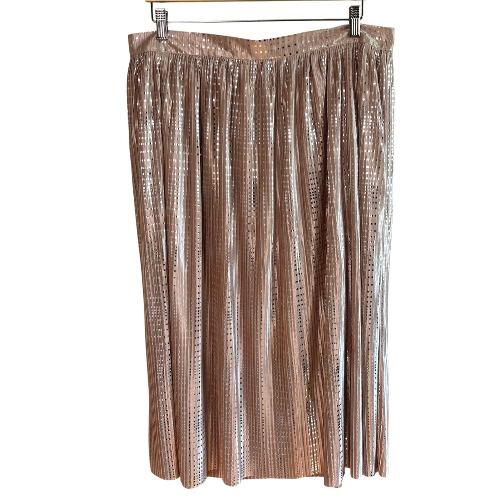 Sabina Musayev Cassia Champagne Blush Pleated Midi Skirt Foil Accents Size 12